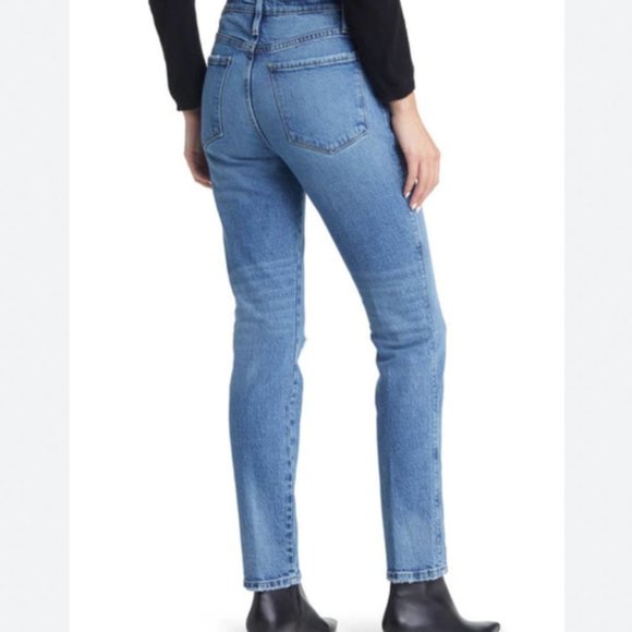 FRAME Le Sylvie High Waist Straight Leg Jeans In Lomina Rips - Picture 2 of 11